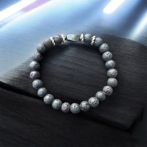 Herr Armband med lava stenar & Silver detaljer