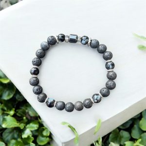 Herr Armband med lava stenar